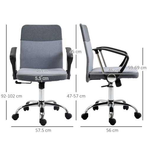 Office Chair Linen Swivel Desk Chair Home Study Rocker w/ Wheel, Grey Vinsetto