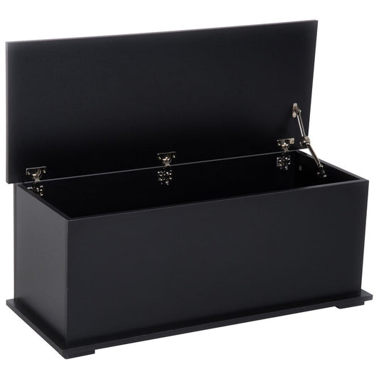 HOMCOM Wooden Storage Box Clothes Toy Chest Bench Seat Ottoman Bedding Blanket Trunk Container with Lid - Black