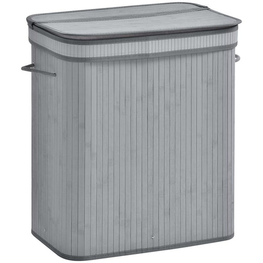 100L Flip Lid Bamboo Laundry Basket Grey