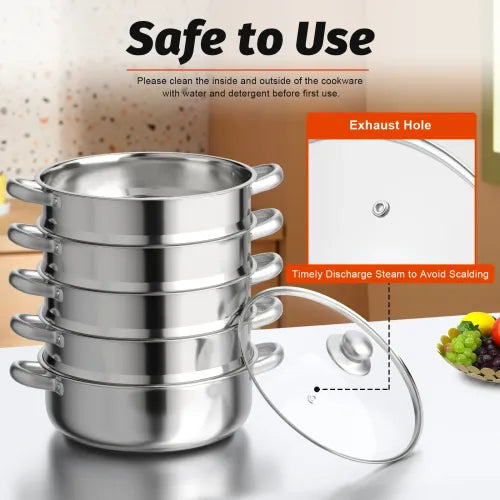 5 Tier Stainless Steel Steamer Pot - Versatile Cooking & Easy Cleaning