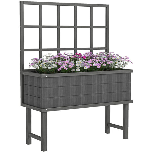 Outsunny Wood Raised Planter w/ Trellis Elevated Garden Bed - Quality Grey Design