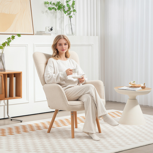 HOMCOM Upholstered Tufted Wingback Armchair with Seat Padding, Cream White