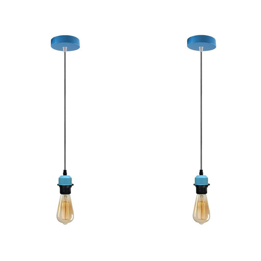 2 Pack Industrial Blue Pendant Light Fitting, Lampshade Holder Fitting Set With PVC Cable.