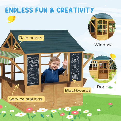 AIYAPLAY Wooden Playhouse for Kids Outdoor, Foldable Wendy House, Brown
