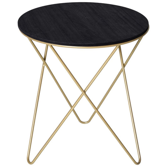 Round Coffee Table Sofa End Side Wood Metal Bedside Table - Black Gold