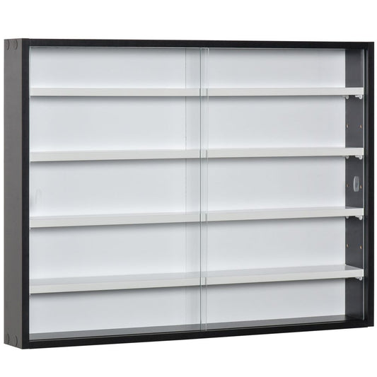 HOMCOM 5-Tier Wall Display Shelf Unit Cabinet w/ 4 Adjustable Shelves Glass Doors Home Office Ornaments 60x80cm Black/White