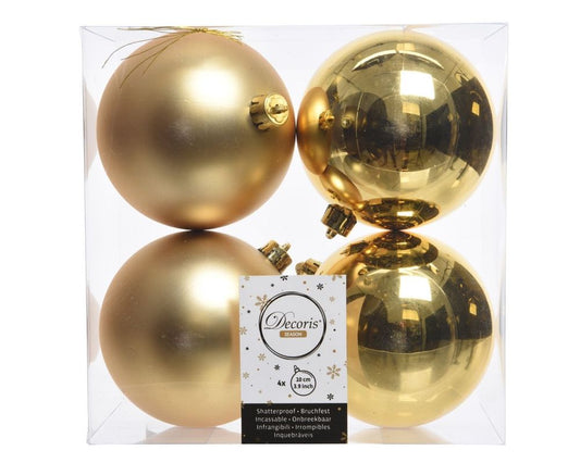Shatterproof Light Gold Bauble 10cm Pack of 4 - Christmas