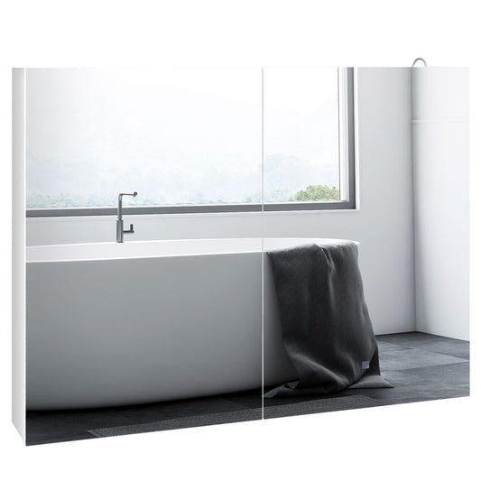 kleankin Wall Mounted Bathroom Storage Cupboard with Mirror, LED Light, USB