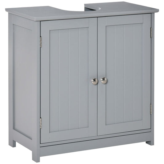 kleankin 60x60cm Under-Sink Storage Cabinet w/Adjustable Shelf Handles Drain Hole Bathroom Cabinet Space Saver Organizer Grey
