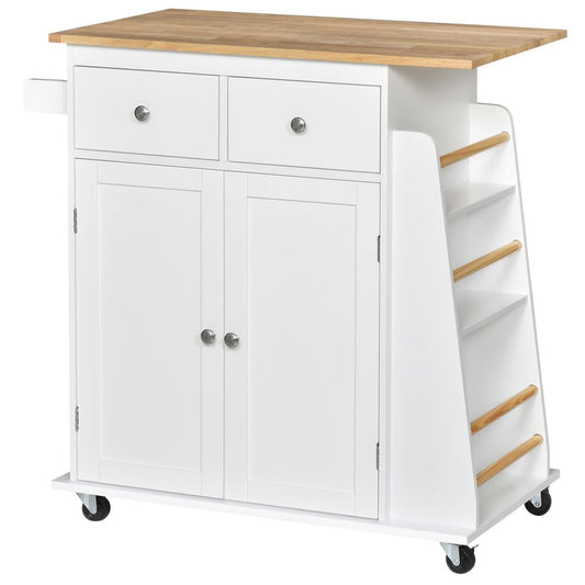 Kitchen Island Storage Rubber Wood Top, 3-Tier Spice Rack,