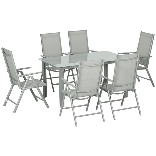 Premium Outsunny 7pc Garden Dining Set, Aluminium, Grey, High Back Chairs, Tempered Glass