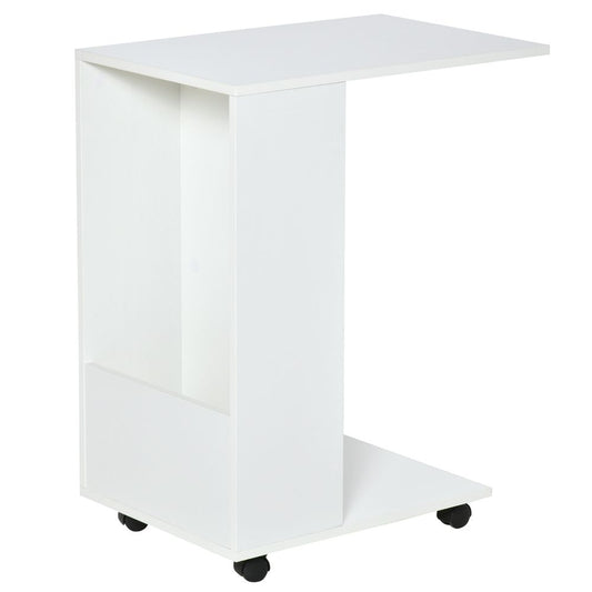 Mobile Sofa Side Table C-Shape End Table White