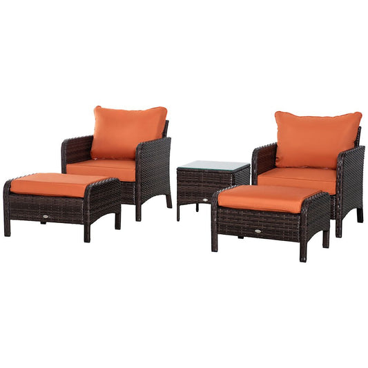2 Seater PE Rattan Garden Furniture Set, Glass Top Table Brown