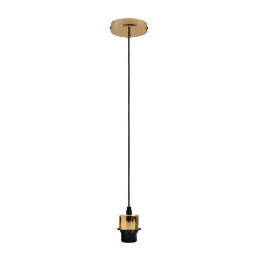 Industrial French Gold Pendant Light Fitting, Lampshade Addable E27 Lamp Holder UK Holder Fitting Set With PVC Cable.