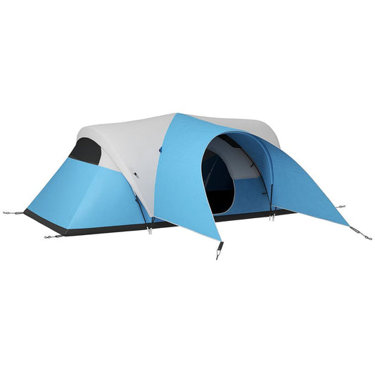 Outsunny 3000mm Waterproof Camping Tent, Blue - Porch, Groundsheet - 5-6 Person, High Quality