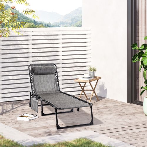 Portable Sun Lounger, Folding Camping Adjustable , Pillow Grey