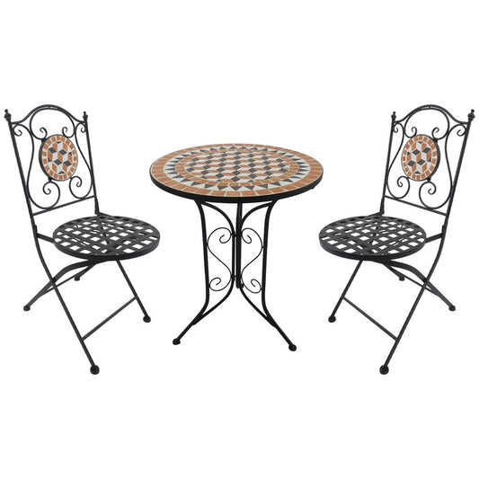 Outsunny 3 Pcs Mosaic Bistro Table Chairs Set - Black/Orange/White