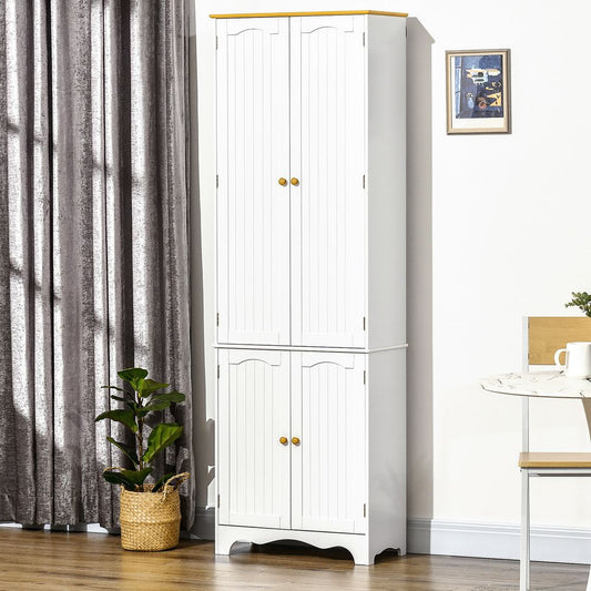 HOMCOM Freestanding 4-Door Kitchen Cupboard, Storage Cabinet Organizer with 4 Shelves,White