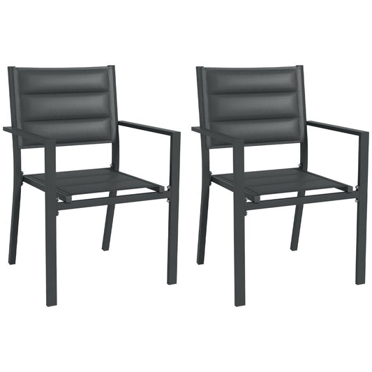 Outsunny 2 PCs Stackable Armchairs, Aluminium Outdoor Dining Chairs, Grey - High Quality & Space-saving