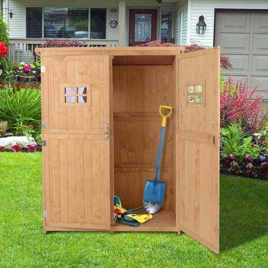 Premium Pine Wood Garden Shed with Double Doors - 127.5Lx50Wx164H cm - Waterproof & Spacious Storage Solution