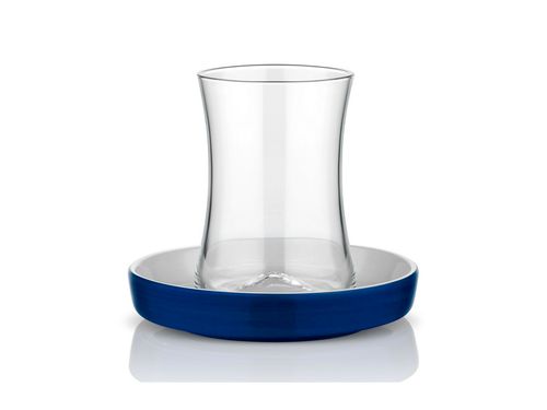 Istanbul Tiryaki Tea Glass and Saucer - Dark Blue
