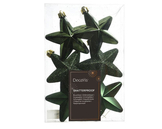 Shatterproof Pine Green Star 7cm Mix Pack of 6 - Christmas