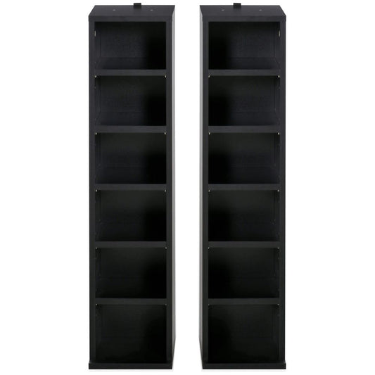 HOMCOM 204 CD Media Display Shelf Unit Set of 2 Blu-Ray Tower Rack w/Adjustable Shelves Bookcase Storage Organiser, Black
