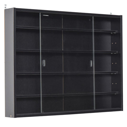 5-Tier Wall Display Shelf Unit Cabinet w/ Shelves Glass Doors Black