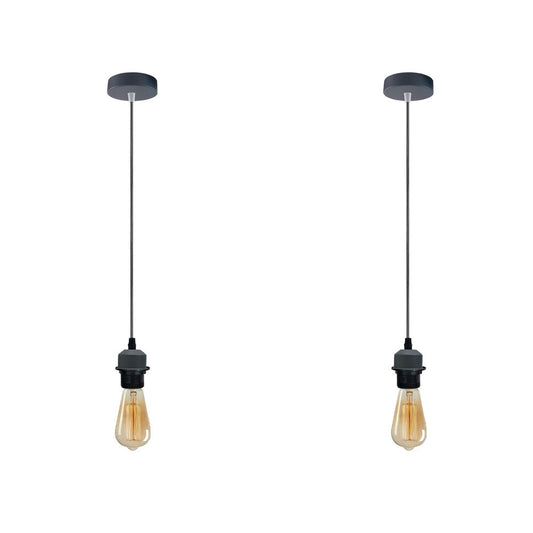 2 Pack Industrial Grey Pendant Light Fitting, Lampshade Holder Fitting Set With PVC Cable.