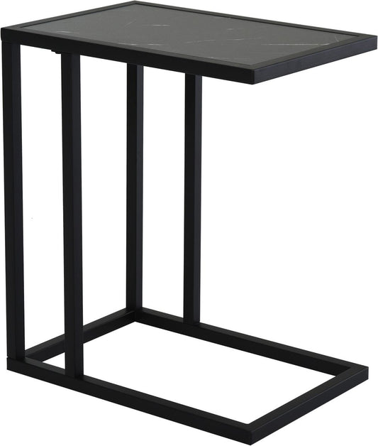 HOMCOM C Shape End Table w/Metal Frame Marble-Effect Top Sofa Side Table Narrow Snack Coffee Table for Living Room, Grey Marble Effect