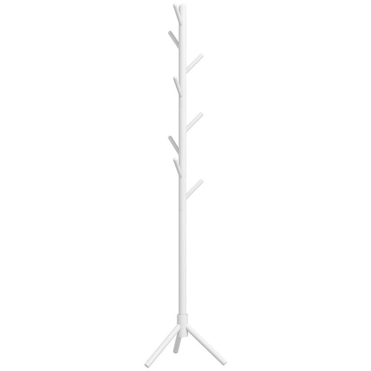HOMCOM Coat Rack Bamboo Coat Stand with 8 Hooks for Handbags, White
