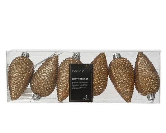 Shatterproof Pecan Brown Glitter Pine Cone 8cm Pack of 6 - Christmas Tree Decoration