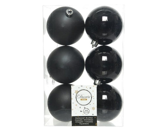 Shatterproof Black Bauble 8cm Pack of 6 - Christmas