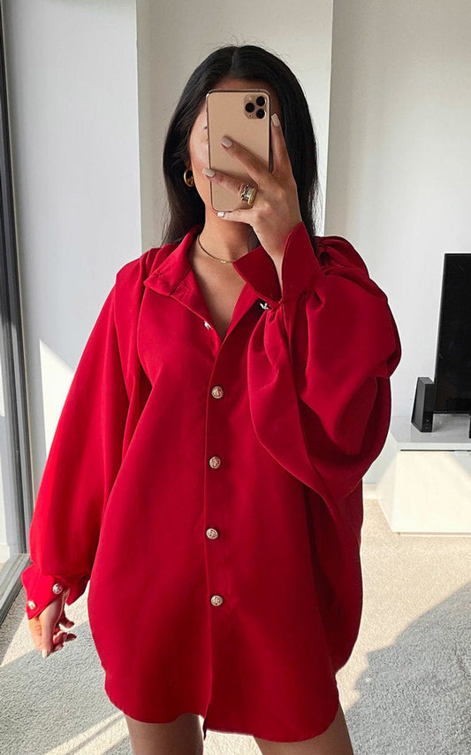 Stylish Button Down Balloon Sleeve Shirt Dress - Perfect for Summer