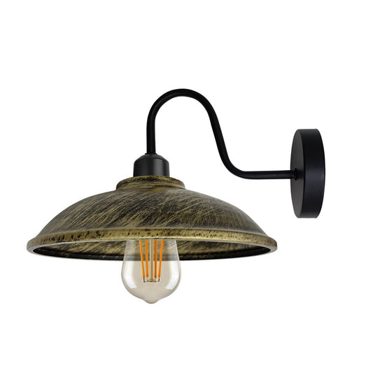 Brushed Brass Wall Light Fixture, Black Wall Sconce E27 Base Socket Screw Wall Mounted Swan Neck Hemisphere Shape Shade