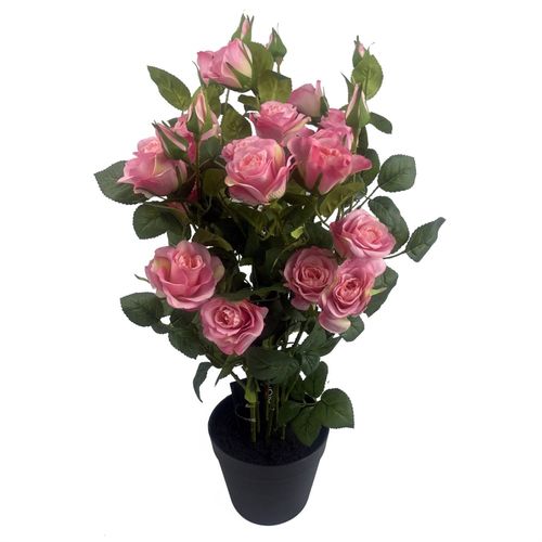 60cm Rose Bush Premium Pink Silk Flowers and Leaves