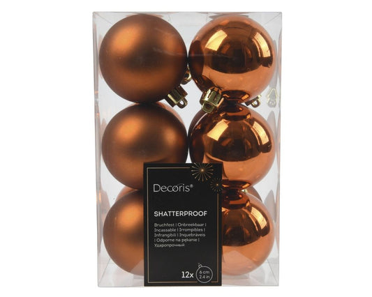 Shatterproof Warm Cider Orange Bauble 6cm Pack of 12 - Christmas