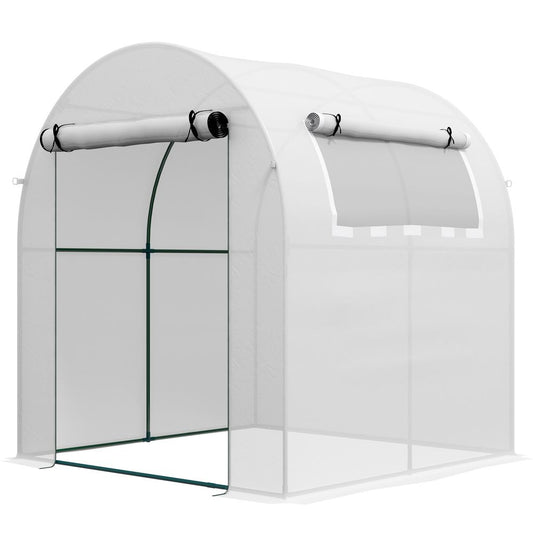 Premium Outsunny Walk-in Poly Greenhouse: Roll-up Window, Door, Steel Frame, White