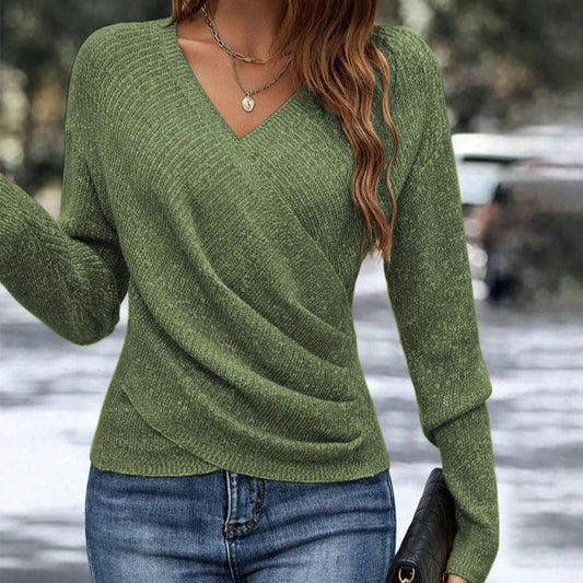 V-neck Long Sleeve Cross Solid Color Knitted Sweater | Luxury Home Accessories | Heulog Glow