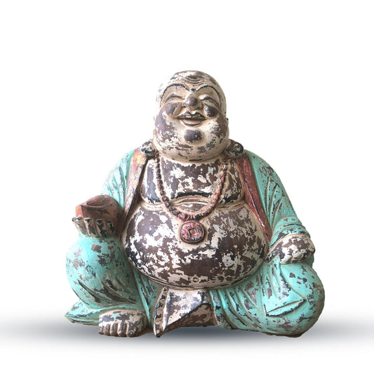 Vintage Mint Hand Carved Buddha Statue - 40cm - Happy Buddha | Luxury Home Accessories | Heulog Glow