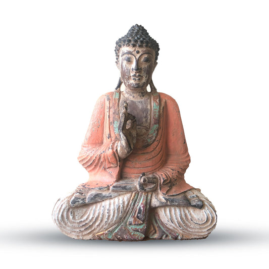 Vintage Orange Hand Carved Buddha Statue - 40cm - Teaching Transmission | Luxury Home Accessories | Heulog Glow