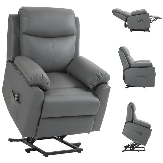 HOMCOM Faux Leather 70\'c2\'b0 Electric Riser Recliner Chair, Charcoal Grey