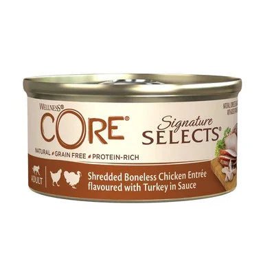 Wellness CORE Cat Wet Adt Signature Selects Shredded Boneless Chicken Entree Turkey in Sauce 79g x 24 | Luxury Home Accessories | Heulog Glow