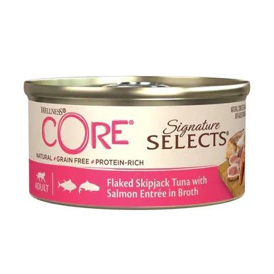 Wellness CORE Cat Wet Adult Signature Selects Flaked Skipjack Tuna with Salmon Entree in Broth 79g x 24 | Luxury Home Accessories | Heulog Glow