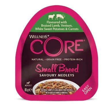 Wellness CORE Dog Wet Small Breed Adult Savoury Medleys Chicken, Duck, Peas and Carrots Recipe 85g X 12 | Luxury Home Accessories | Heulog Glow