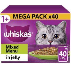 Whiskas 1+ Mixed Menu Adult Wet Cat Food Pouches in Jelly 40pk 85g | Luxury Home Accessories | Heulog Glow