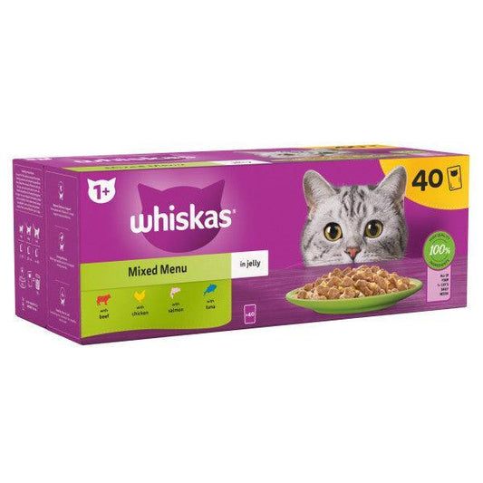 Whiskas Adult 1+ Mixed Menu in Jelly Pouches 40 x 85g | Luxury Home Accessories | Heulog Glow
