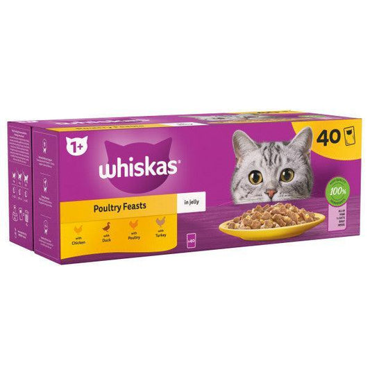 Whiskas Adult 1+ Poultry Feasts in Jelly Pouches 40 x 85g | Luxury Home Accessories | Heulog Glow