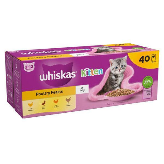 Whiskas Kitten 2-12 month Poultry Feasts in Jelly 40 x 85g | Luxury Home Accessories | Heulog Glow
