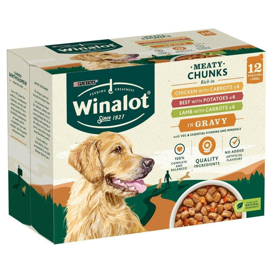 Winalot Adult Meaty Chunks in Gravy 4 x 12 x 100g | Luxury Home Accessories | Heulog Glow
